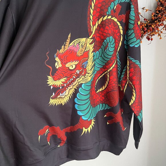 Boutique Pixie Lady Womens Plus Size 3X Sweatshirt Red Dragon Print Black - Picture 4 of 9
